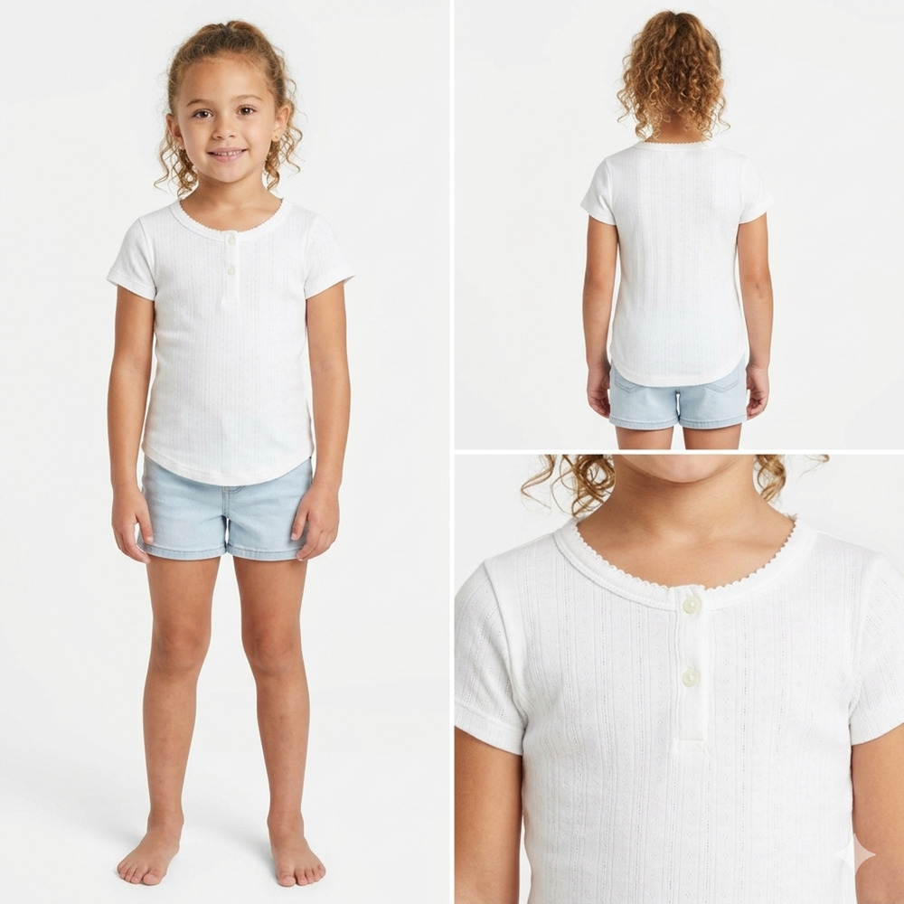 Epic Threads Girls Shirt XS 5-6 Bright White Knit Henley Short Sleeve Tee NWT
